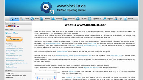 Screenshot of http://www.blocklist.de/