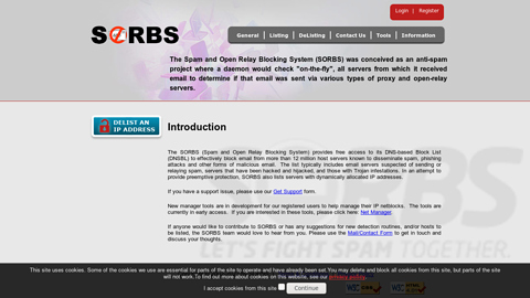 Screenshot of http://www.sorbs.net/